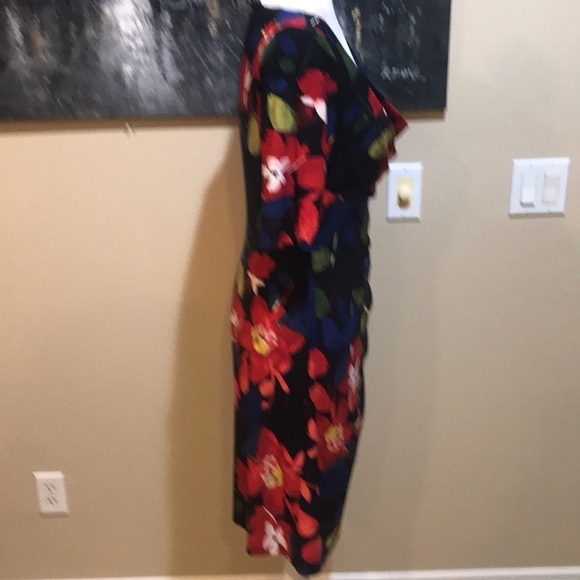 Ralph Lauren Draped Front Cinched Waist Floral Midi Length Dress-Size 10 - Picture 4 of 10